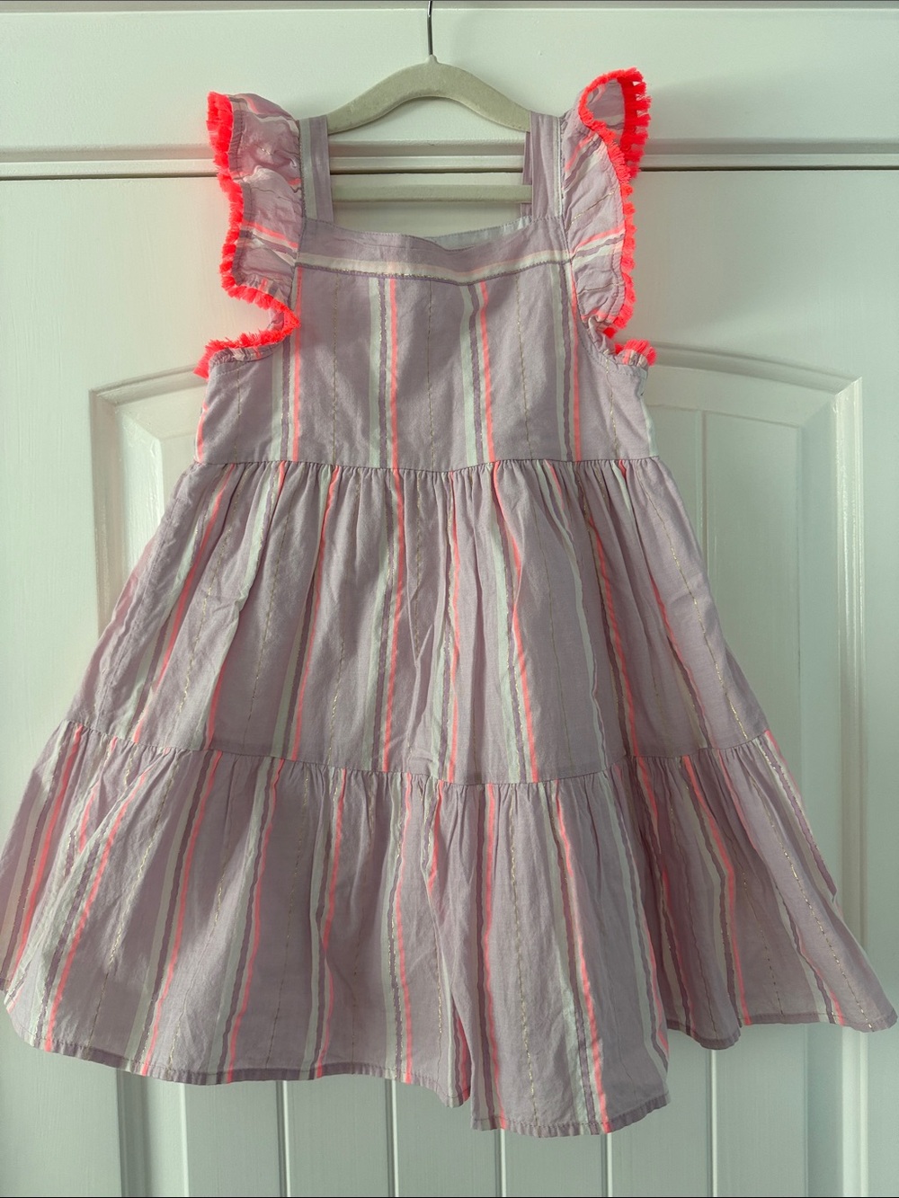 Juicy Couture Lavender and Neon Pink Stripe Ruffle-Sleeve Dress